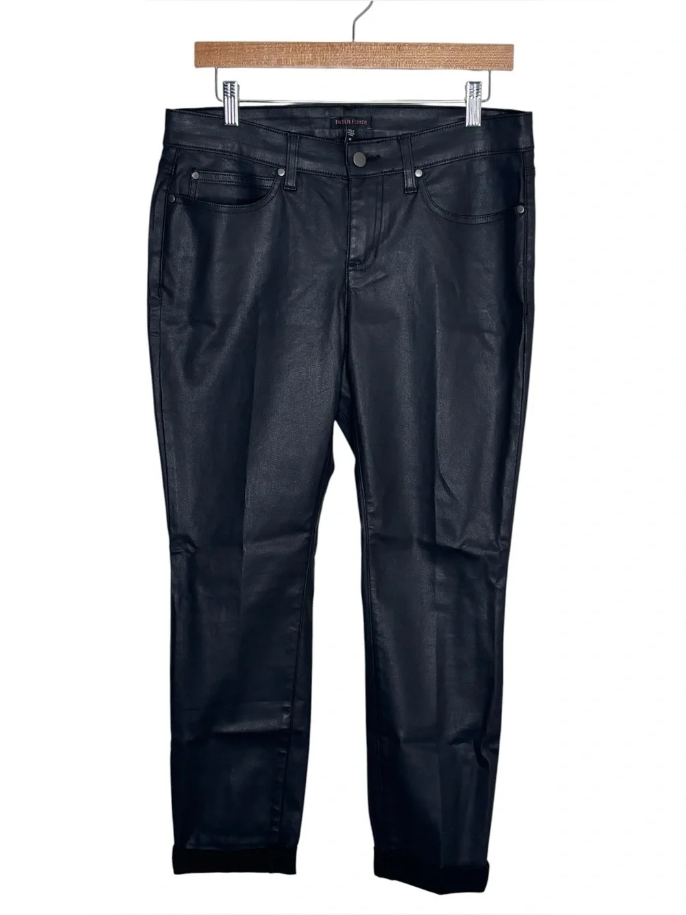 Eileen Fisher coated jeans black ankle length skinny size 10